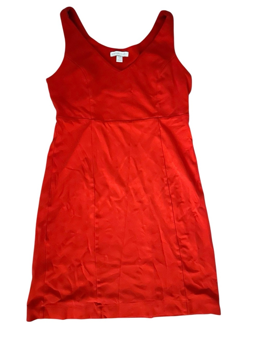 New York & Company Red V-Neck Midi Sheath Dress